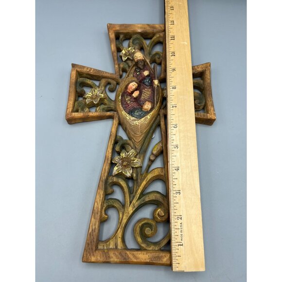 Nativity Wall Cross Christmas Decor 12" Baby Jesus Mary Joseph Faith Roman Inc - Picture 4 of 11
